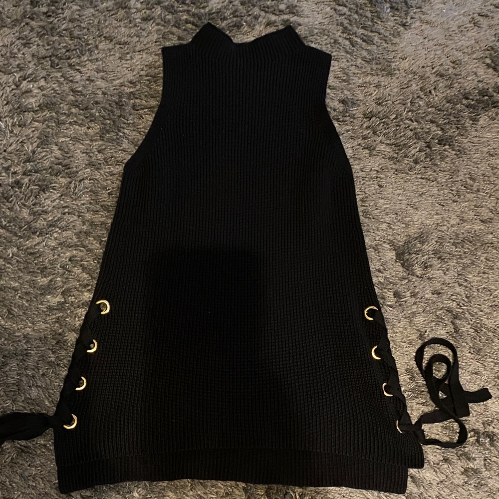Michael Kors Black Sleeveless Tunic Length Turtleneck Sweater